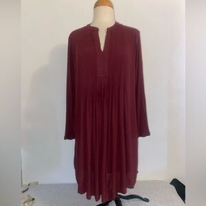 Old Navy Long Sleeve Burgundy Pintuck Pleated Swing Dress Women’s Size M